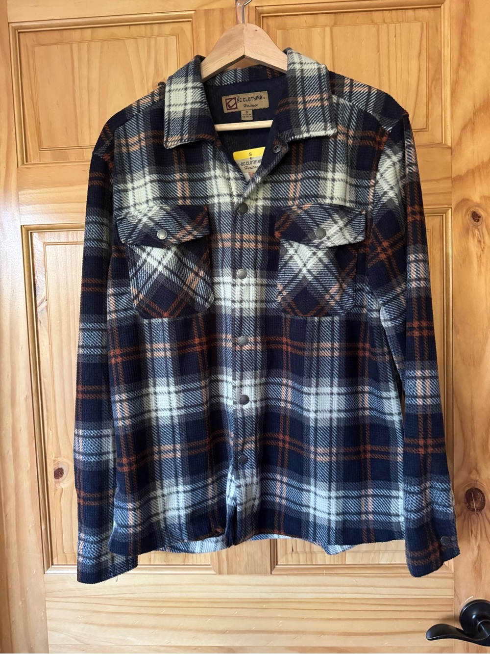BC Clothing Casual Navy and Brown Plaid Knit Shirt Jacket